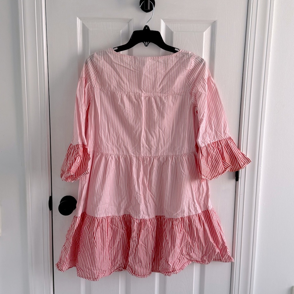 K/Lab Pink and White Striped Flowy Tiered Dress - Picture 3 of 3